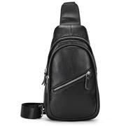 ASEDRFY Sac de poitrine en cuir véritable pour homme avec compartiment pour iPad et poche pour téléphone