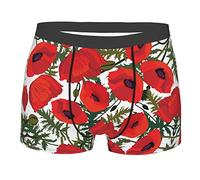ASEELO Caleçons boxeurs en polyester extensible avec notes de musique bleues pour homme, Motif coquelicot, S