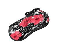 ASEELO Étui à lunettes en néoprène souple avec fermeture éclair pour homme et femme, Rouge hibiscus, glasses case