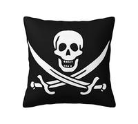 ASEELO Housse de coussin imprimée drapeau pirate housse de coussin double face polaire taie d'oreiller carrée décorative