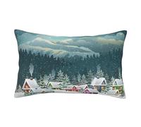 ASEELO Housses de coussin 50 x 35 cm - Village recouvert de neige - Impression double face - Avec fermeture éclair invisible - Housse de coussin décorative pour canapé