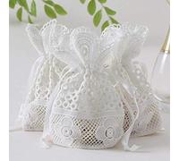 ASEELO Lot de 20 sacs cadeaux en dentelle avec cordon de serrage, joli sac de rangement pour bijoux, accessoires de mariage, sac cadeau, blanc