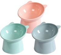 ASEELO Lot de 3 gamelles surélevées pour chat avec support incliné, anti-vomissement, gamelles ergonomiques pour chat (A)