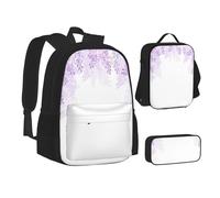 ASEELO Lot de 3 sacs à dos d'école, trousse à crayons, sac à déjeuner avec inscription « I Love London » pour filles et garçons, Fleurs lilas encadrées en fleurs, School bag + pencil case + lunch bag