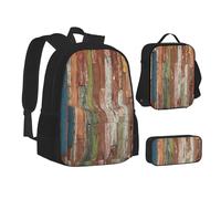ASEELO Lot de 3 sacs à dos d'école, trousse à crayons, sac à déjeuner avec inscription « I Love London » pour filles et garçons, Planches vieillies, School bag + pencil case + lunch bag combination
