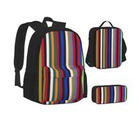 ASEELO Lot de 3 sacs à dos d'école, trousse à crayons, sac à déjeuner avec inscription « I Love London » pour filles et garçons, Rayures colorées verticales, School bag + pencil case + lunch bag