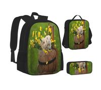 ASEELO Lot de 3 sacs à dos d'école, trousse à crayons, sac à déjeuner, motif tête de mort rose, sac à dos pour filles et garçons, Cochons d'Inde., School bag + pencil case + lunch bag combination