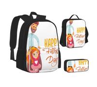 ASEELO Lot de 3 sacs à dos d'école, trousse à crayons, sac à déjeuner, sac à dos à pois noirs et blancs pour filles et garçons, Fête des pères par sa fille, School bag + pencil case + lunch bag