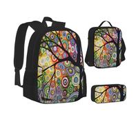ASEELO Lot de 3 sacs à dos d'école, trousse à crayons, sac à déjeuner, sac à dos à pois noirs et blancs pour filles et garçons, Arbre de vie., School bag + pencil case + lunch bag combination