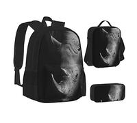 ASEELO Lot de 3 sacs à dos d'école, trousse à crayons, sac à déjeuner, sac à dos avec bouteille de vin rouge, sac à dos en verre pour filles et, Animal sauvage blanc, School bag + pencil case + lunch