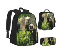 ASEELO Lot de 3 sacs à dos d'école, trousse à crayons, sac à déjeuner, sac à dos avec bouteille de vin rouge, sac à dos en verre pour filles et, Furet sauvage, School bag + pencil case + lunch bag