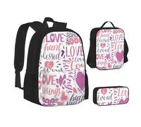 ASEELO Lot de 3 sacs à dos d'école, trousse à crayons, sac à déjeuner, sac à dos avec tête de tigre pour filles et garçons, Jolis cœurs, School bag + pencil case + lunch bag combination