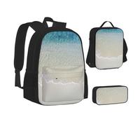 ASEELO Lot de 3 sacs à dos d'école, trousse à crayons, sac à déjeuner, sac à dos avec tête de tigre pour filles et garçons, Sable de mer transparent, School bag + pencil case + lunch bag combination