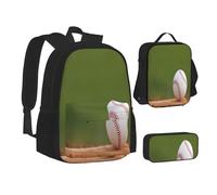 ASEELO Lot de 3 sacs à dos d'école, trousse à crayons, sac à déjeuner, sac à dos avec tête de tigre pour filles et garçons, baseball, School bag + pencil case + lunch bag combination