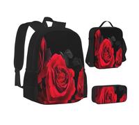 ASEELO Lot de 3 sacs à dos d'école, trousse à crayons, sac à déjeuner, sac à dos avec tête de tigre pour filles et garçons, Rose rouge., School bag + pencil case + lunch bag combination