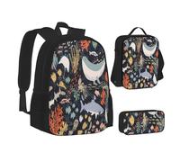 ASEELO Lot de 3 sacs à dos d'école, trousse à crayons, sac à déjeuner, sac à dos coloré en forme de pieuvre pour filles et garçons, Pieuvre coloré., School bag + pencil case + lunch bag combination