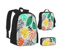 ASEELO Lot de 3 sacs à dos d'école, trousse à crayons, sac à déjeuner, sac à dos coloré pour filles et garçons, Feuilles colorées., School bag + pencil case + lunch bag combination