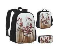 ASEELO Lot de 3 sacs à dos d'école, trousse à crayons, sac à déjeuner, sac à dos coloré pour plantes succulentes pour filles et garçons, Bouquet de baies, School bag + pencil case + lunch bag