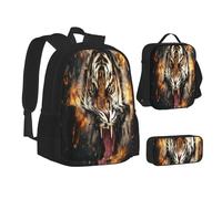 ASEELO Lot de 3 sacs à dos d'école, trousse à crayons, sac à déjeuner, sac à dos coloré pour plantes succulentes pour filles et garçons, Tigre rugissant, School bag + pencil case + lunch bag