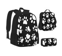 ASEELO Lot de 3 sacs à dos d'école, trousse à crayons, sac à déjeuner, sac à dos combinaison flocon de neige et pin pour filles et garçons, Patte d'ours, School bag + pencil case + lunch bag