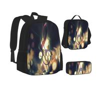ASEELO Lot de 3 sacs à dos d'école, trousse à crayons, sac à déjeuner, sac à dos de pêche pour filles et garçons, Note de musique., School bag + pencil case + lunch bag combination