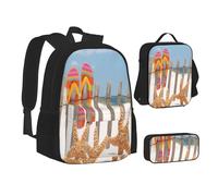 ASEELO Lot de 3 sacs à dos d'école, trousse à crayons, sac à déjeuner, sac à dos de voiture antique pour filles et garçons, Tongs, School bag + pencil case + lunch bag combination