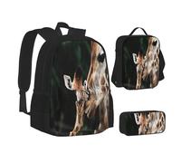 ASEELO Lot de 3 sacs à dos d'école, trousse à crayons, sac à déjeuner, sac à dos de voiture antique pour filles et garçons, Deux girafes., School bag + pencil case + lunch bag combination