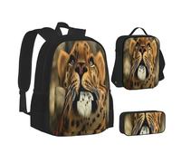 ASEELO Lot de 3 sacs à dos d'école, trousse à crayons, sac à déjeuner, sac à dos Golden Retriever pour filles et garçons, tigre, School bag + pencil case + lunch bag combination