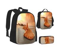 ASEELO Lot de 3 sacs à dos d'école, trousse à crayons, sac à déjeuner, sac à dos Golden Retriever pour filles et garçons, Shell Beach Sunset, School bag + pencil case + lunch bag combination