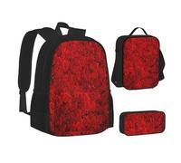 ASEELO Lot de 3 sacs à dos d'école, trousse à crayons, sac à déjeuner, sac à dos hawaïen, motif rayons de soleil pour filles et garçons, Red Rose2., School bag + pencil case + lunch bag combination