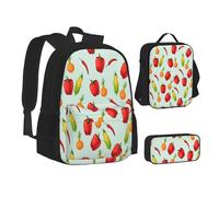 ASEELO Lot de 3 sacs à dos d'école, trousse à crayons, sac à déjeuner, sac à dos mignon pour filles et garçons, Maïs de légumes, School bag + pencil case + lunch bag combination
