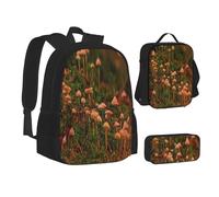 ASEELO Lot de 3 sacs à dos d'école, trousse à crayons, sac à déjeuner, sac à dos mignon pour filles et garçons, Champignon sauvage., School bag + pencil case + lunch bag combination