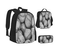 ASEELO Lot de 3 sacs à dos d'école, trousse à crayons, sac à déjeuner, sac à dos pour filles et garçons, Cool Grey Baseball, School bag + pencil case + lunch bag combination