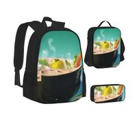 ASEELO Lot de 3 sacs à dos d'école, trousse à crayons, sac à déjeuner, sac à dos pour filles et garçons, Fruits et légumes, School bag + pencil case + lunch bag combination