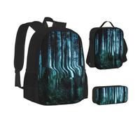 ASEELO Lot de 3 sacs à dos d'école, trousse à crayons, sac à déjeuner, sac à dos pour filles et garçons, Fantôme Hid derrière les arbres, School bag + pencil case + lunch bag combination