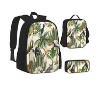 ASEELO Lot de 3 sacs à dos d'école, trousse à crayons, sac à déjeuner, sac à dos pour filles et garçons, Arbres et animaux, School bag + pencil case + lunch bag combination