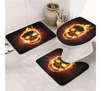 ASEELO Lot de 3 tapis de salle de bain en forme de tête de mort et tapis de toilette en forme de U avec couvercle pour baignoire, douche, salle de bain