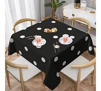 Aseelo Nappe carrée décorative en polyester infroissable noir et blanc à pois pour tables de salle à manger, buffet et fêtes 152,4 x 152,4 cm