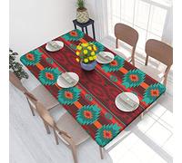 ASEELO Nappe rectangulaire ajustée à motif géométrique ethnique de 1,2 m, nappe lavable élastique pour pique-nique, camping, fête, potluck