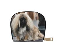 ASEELO Portefeuille pour cartes de crédit avec motif étoile de mer et coquillages en cuir avec fermeture éclair pour femme ou homme, Chien pékinois., Leather Shell Card Bag
