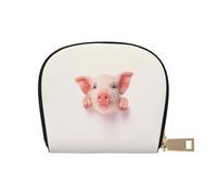 ASEELO Portefeuille pour cartes de crédit en cuir avec fermeture éclair pour homme ou femme, Joli cochon, Leather Shell Card Bag