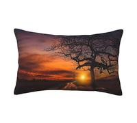 ASEELO Taies d'oreiller 50 x 35 cm, motif arbre au coucher du soleil doré, impression double face, housse de coussin avec fermeture éclair invisible, taie d'oreiller décorative pour canapé