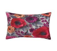 ASEELO Taies d'oreiller 60 x 40 cm, motif fleurs rouges et roses, impression double face, housse de coussin avec fermeture éclair invisible, taie d'oreiller décorative pour canapé