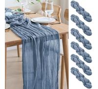 Asee'm 6PCS Chemin de table en mousseline 300 x 90 cm Bleu poussiéreux Bohème Transparent Chemin de table de mariage en gaze Tissu rustique pour nappe de mariage pour douche de mariée Fête