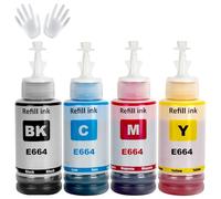 ASEKER E664 Encre Compatible pour ET-2500 ET-2550 ET-2600 ET-2650 ET- 3600 ET-4500 ET-4550 ET-14000 ET-15000 ET-16500 L1300 L100 L110 L200 L210 L350 L355 L365 L455 L550 L555 Imprimante (BK/C/M/Y)