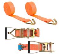 ASelected 2 Jeux de 10M×50MM Sangle d'arrimage à Cliquet Orange, Sangle a Cliquet avec Crochet en Polyester, Sangles de Serrage avec Tendeur à Cliquet pour Remorque, Moto, Voiture