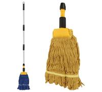 ASelected Aselected Balai à Franges Industriel Robuste avec Manche et Pince de Serrage de 163 cm de Long, 2 têtes de Balai humides Amovibles pour Le Nettoyage du Sol du Garage, du béton et du