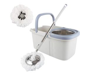 ASelected Balai à Franges et Seau Rotatif à 360° pour Nettoyer Les sols, Manche en Acier Inoxydable, serpillère Extensible avec Coussinets réutilisables, Microfibre Humide et sèche pour Le Nettoyage
