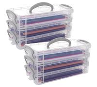 ASelected Lot de 2 boîtes à Crayons empilables à 3 Niveaux avec Fermeture hermétique - 20,5 x 10 x 10,5 cm - Organiseur de Fournitures de Bureau pour Fournitures d'art, cosmétiques, pièces d'outils