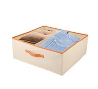 ASelected Lot de 2 grandes boîtes de rangement 50 x 40 x 20 cm avec poignée en cuir et séparateur - Boîte de rangement pliable pour vêtements, livres (beige)